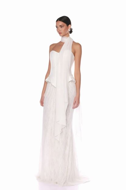 Bone Strapless Corset Lace Evening Dress